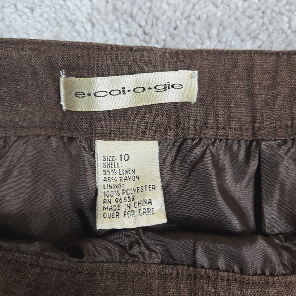 Ecologie Twee Midi Skirt Size 10 Linen Blend Chocolate Brown Paisly Academia - Picture 7 of 8
